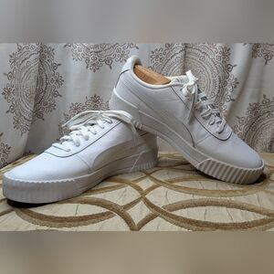 Puma Carina White Leather Platform Sneaker Shoes Softfoam Insole Women's Size 10